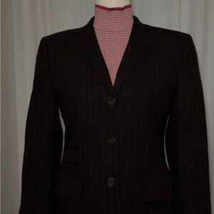 Ralph Lauren Women's Brown Pinstripe Blazer Classic Suit Jacket